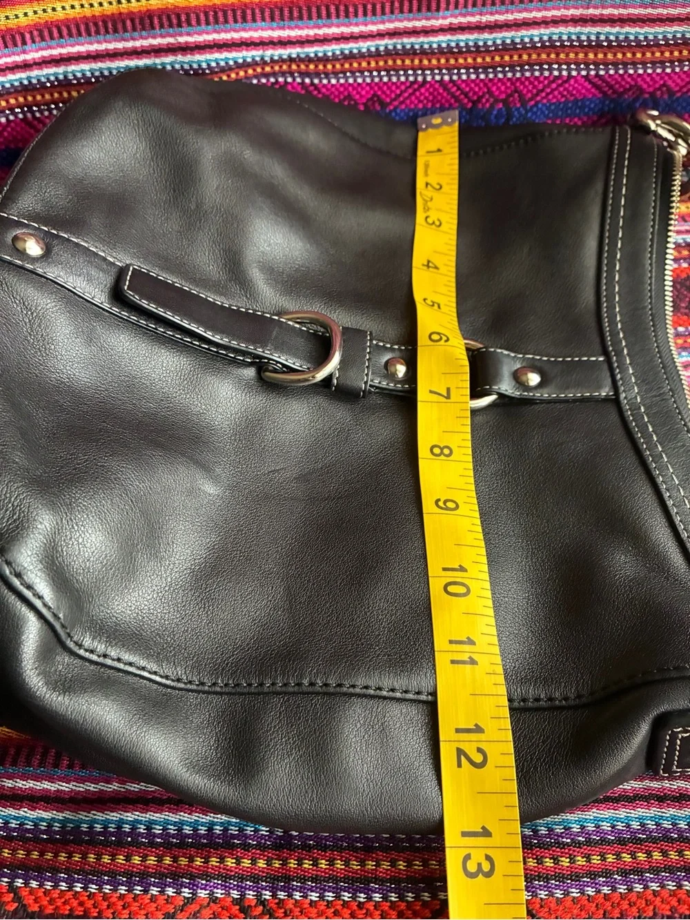 Coach Black Leather Crossbody with Silver Ring Detail